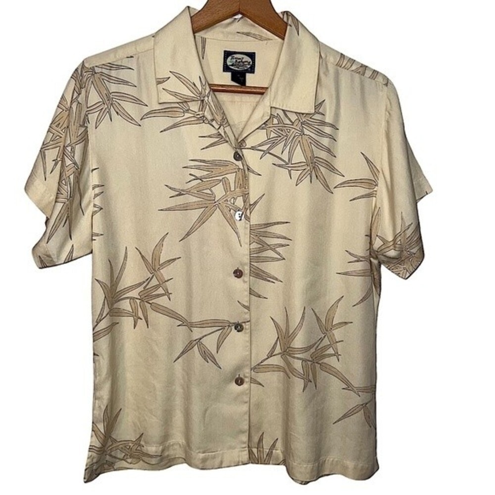 Tommy Bahama 100% Silk Tropical Palm Leaves Print Button Down Shirt Top M